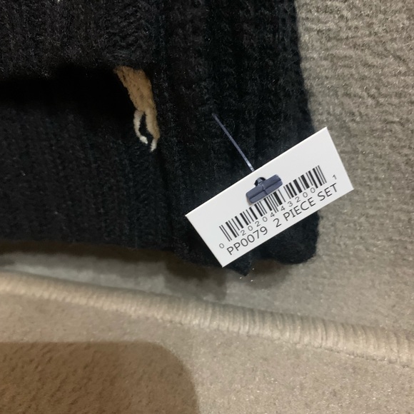 Polo Ralph Lauren 2 Piece Hat & Scarf Set Gray OSFM Lambs Wool Blend NEW Black - Picture 3 of 3